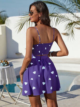 Women Summer Holiday Style Heart Print Pleated Cropped Cami Top And Skirt Set